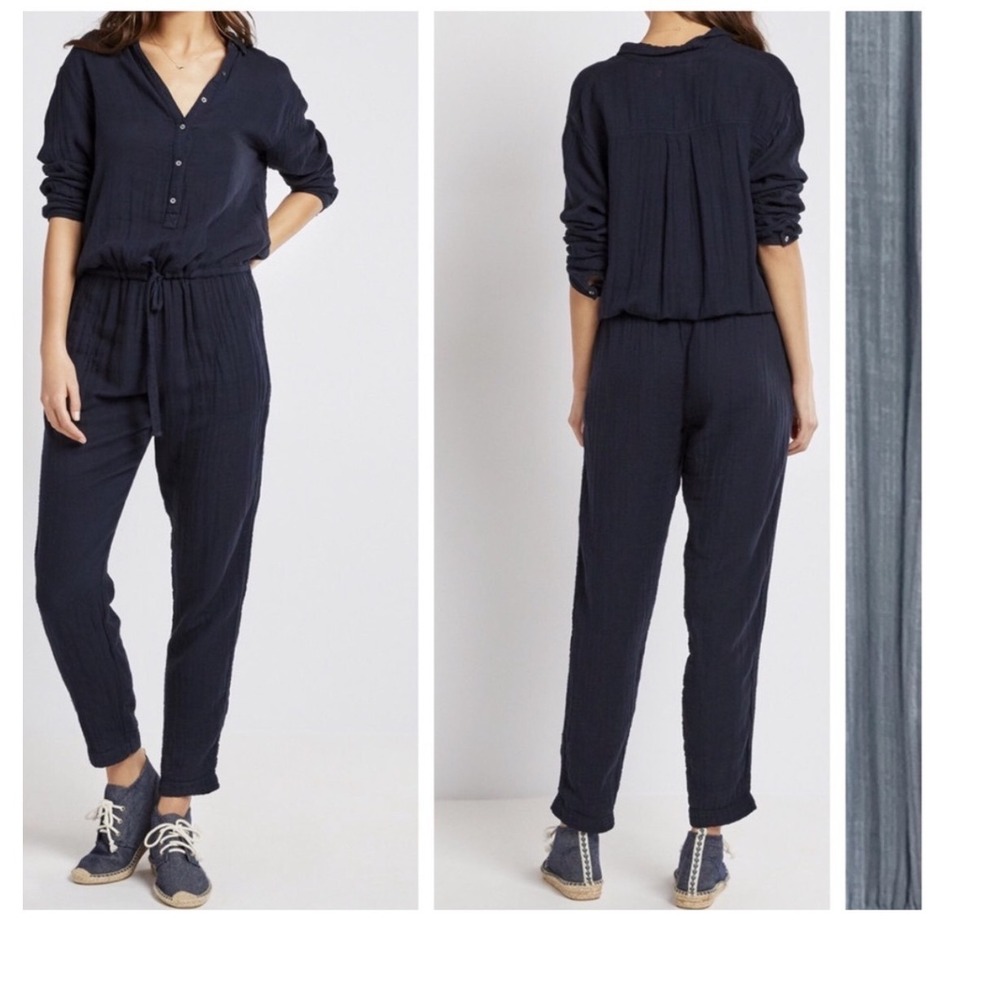 Xirena Jemima Black Gauze Long Sleeve Button Front Drawstring Waist Jumpsuit M
